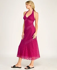 Row A Juniors' Lace Detail Halter Neck Midi Dress