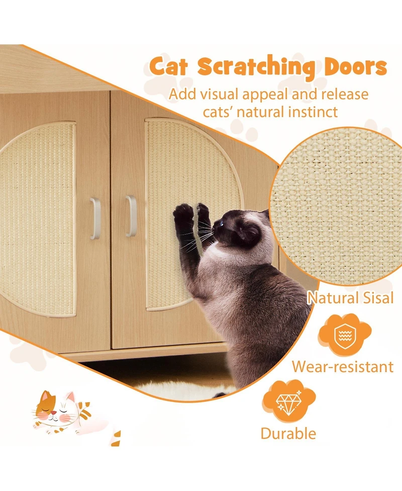 Cozito Cat Litter Box Enclosure Sisal Scratching Doors Storage