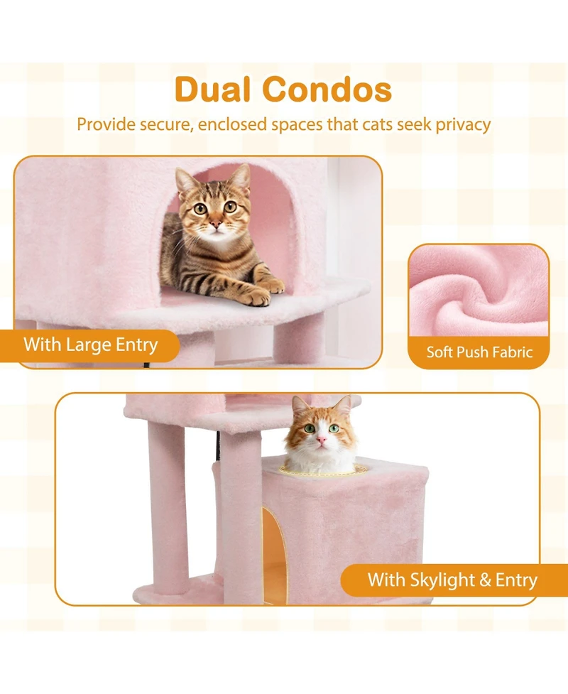 Cozito Cat Tree 57 inch with Dual Condos and Hammock Hanging Balls