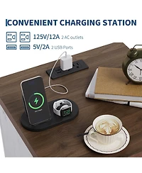 homfan Farmhouse Nightstand with Charging Station, Rustic Bedside Table 2 Drawers and Open Shelf, Usb Ports Ac Outlets for Bedroom