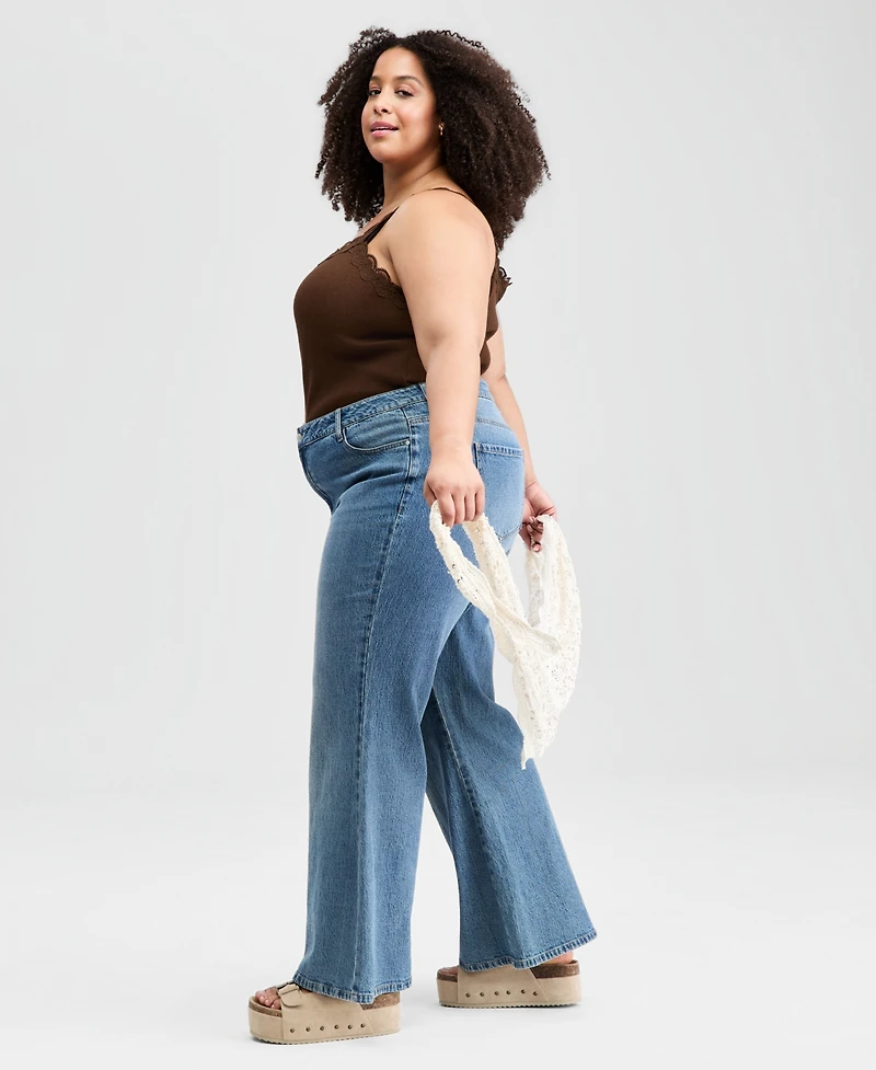 And Now This Plus Crocheted-Scarf Flare Jeans, Macy's Exclusive