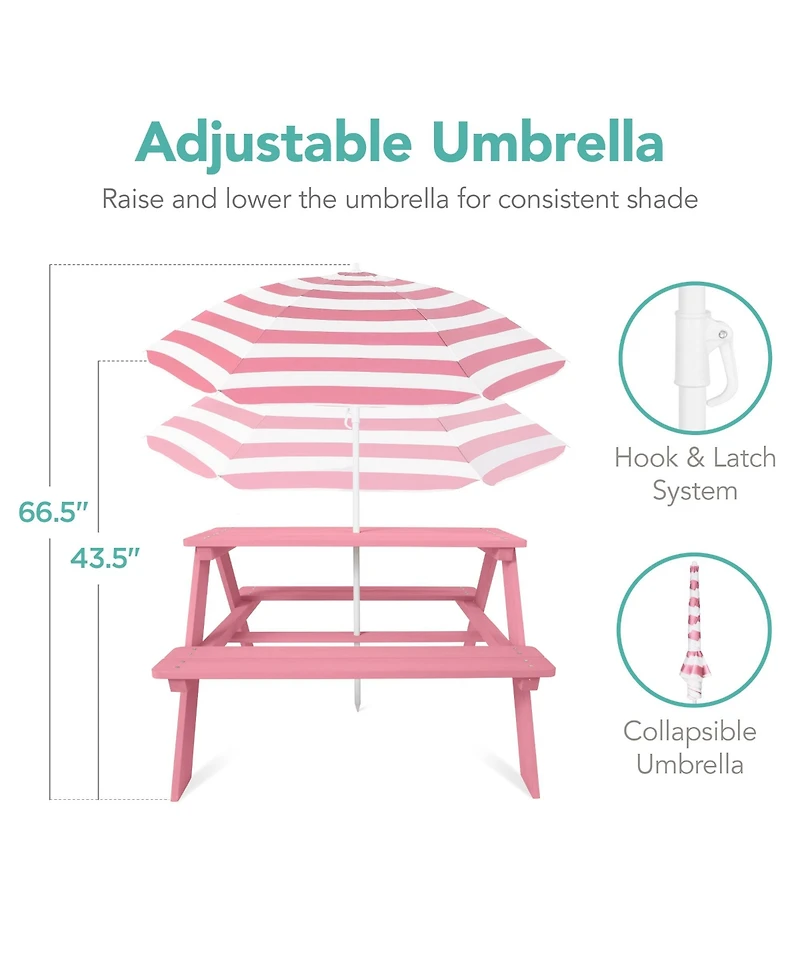 Best Choice Products Kids Wooden Picnic Table, Outdoor Activity Table w/ Adjustable Umbrella, Seats