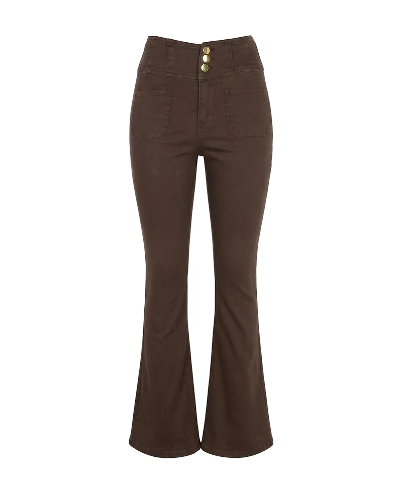 Modenaire Women's High-Waist Button-Front Flare Pants