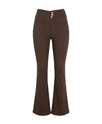 Modenaire Women's High-Waist Button-Front Flare Pants