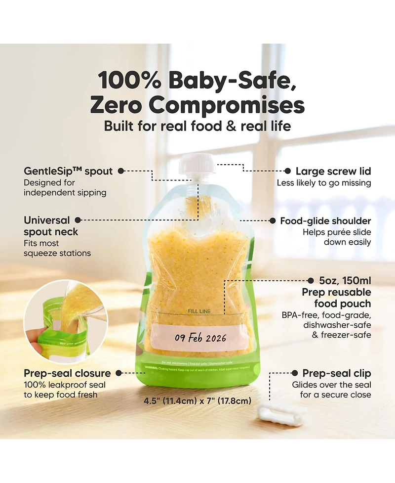 KeaBabies 12-Pack Prep Baby Food Pouch Reusable for Apple Sauce, Breastmilk, 5oz Puree Pouches Toddlers, Kids, First