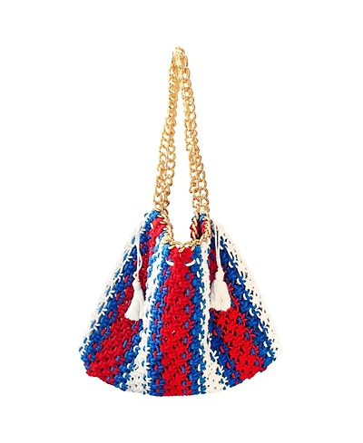 St. Tropez Colette Macrame Beach Bag In Red, White & Blue