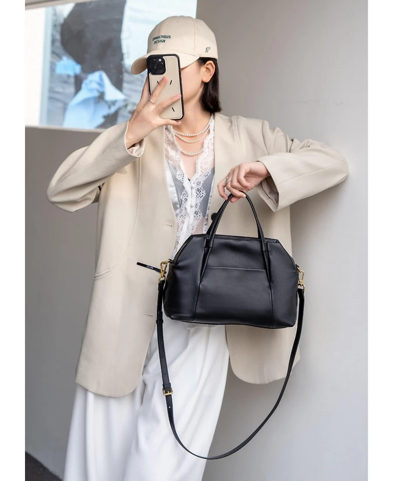 Susu Ava Pebbled Leather Satchel Bag for Women Top Handle Crossbody Purse Structured Medium Everyday Tote with Shoulder Strap