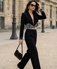 Modenaire Women's Beaded Cropped Shawl-Collar Blazer