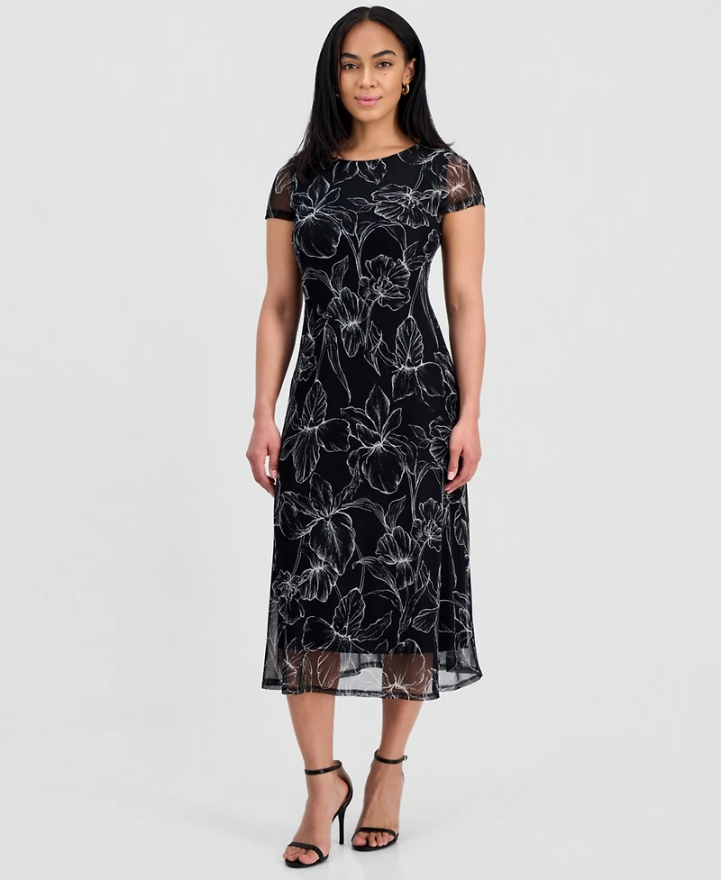 Connected Women's Printed Mesh Midi Dress