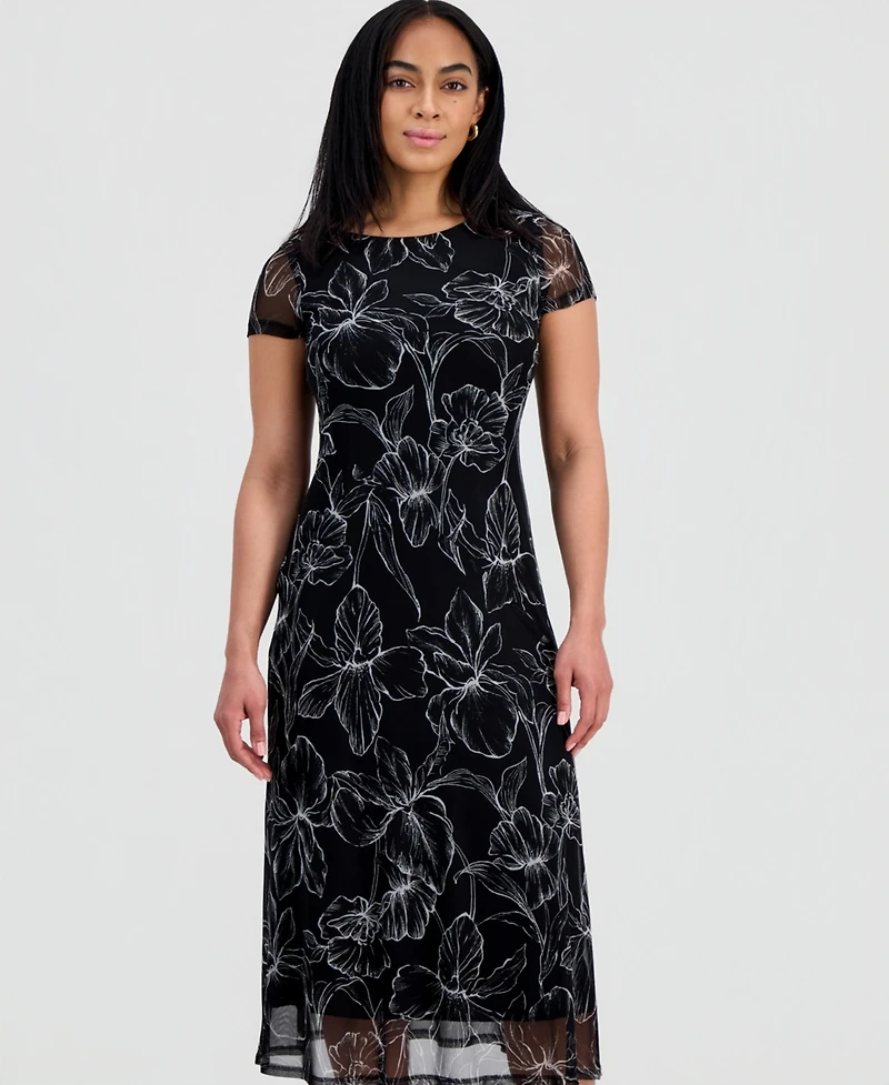 Connected Women's Printed Mesh Midi Dress