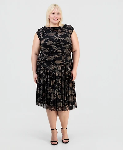 Robbie Bee Plus Printed Side-Ruched Midi Dress