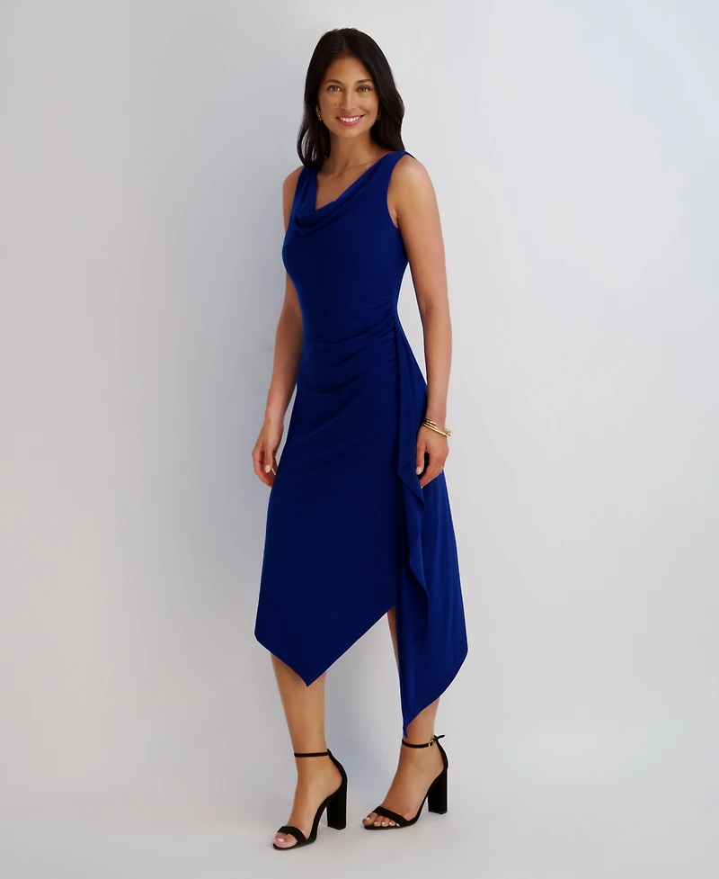 Kensie Women's Cowl Neck Side Draping Midi Dress