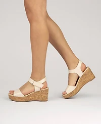 Journee Collection Women's Ranae Ankle Strap Platform Cork Wedge Sandals