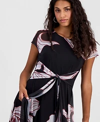 Robbie Bee Petite Placement-Print Tie-Front Dress