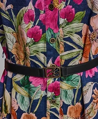 Karl Lagerfeld Paris Women's Floral Printed V-Neck Belt Dress
