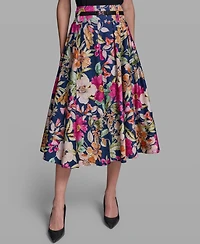 Karl Lagerfeld Paris Women's Printed Belted Midi Skirt