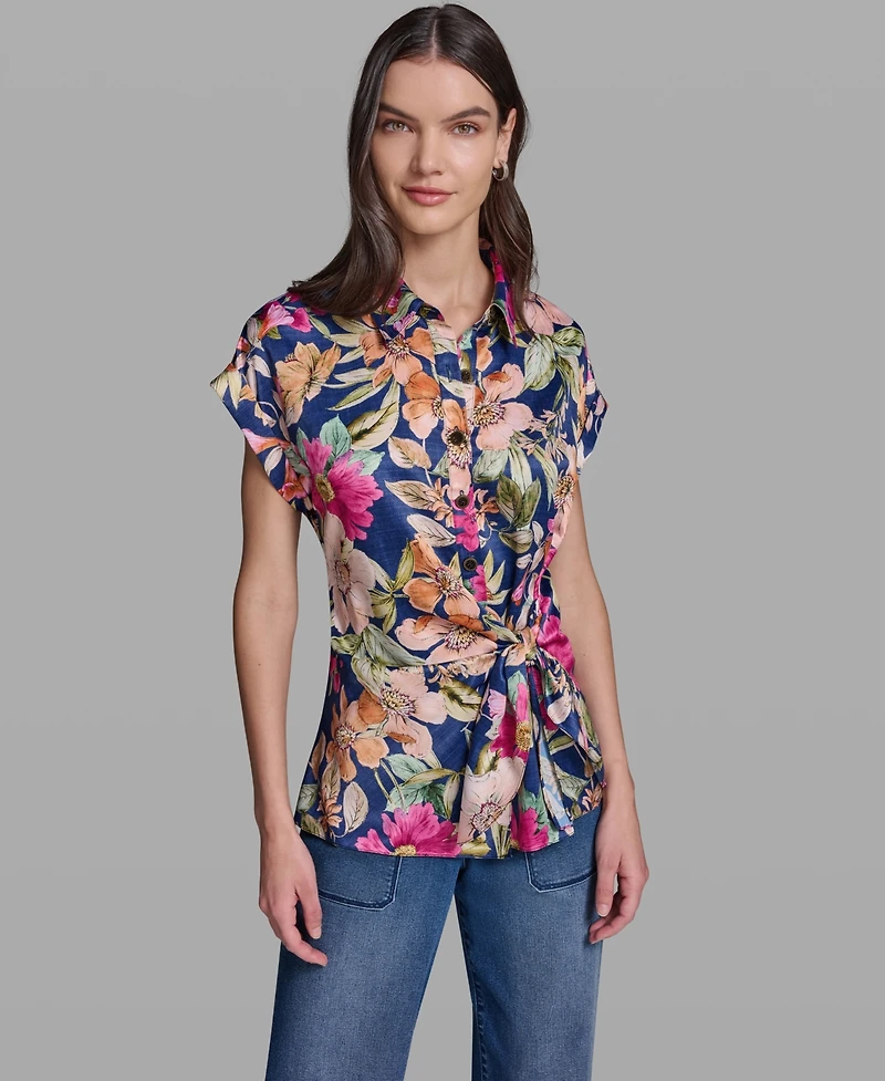 Karl Lagerfeld Paris Women's Short-Sleeve Side-Tie Blouse