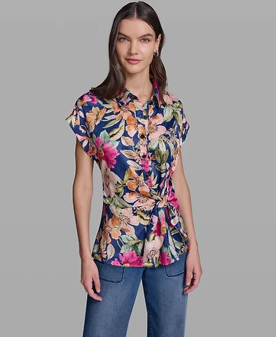 Karl Lagerfeld Paris Women's Short-Sleeve Side-Tie Blouse