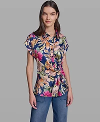 Karl Lagerfeld Paris Women's Short-Sleeve Side-Tie Blouse