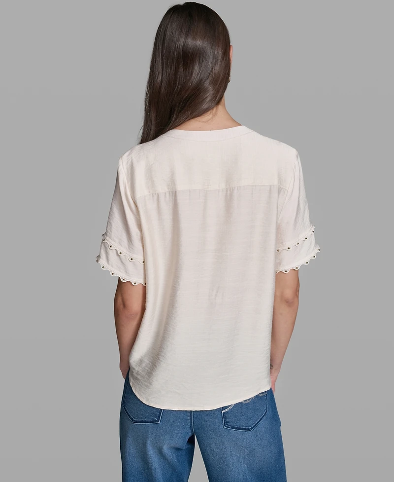 Karl Lagerfeld Paris Women's Short-Sleeve Nailhead Trim Woven Top