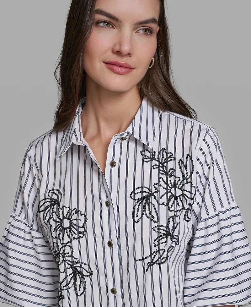 Karl Lagerfeld Paris Women's Short-Sleeve Striped Shirt