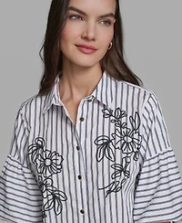 Karl Lagerfeld Paris Women's Short-Sleeve Striped Shirt