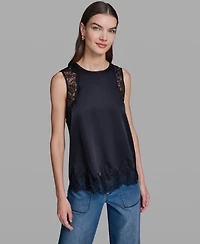 Karl Lagerfeld Paris Women's Sleeveless Lace Trim Cami Top