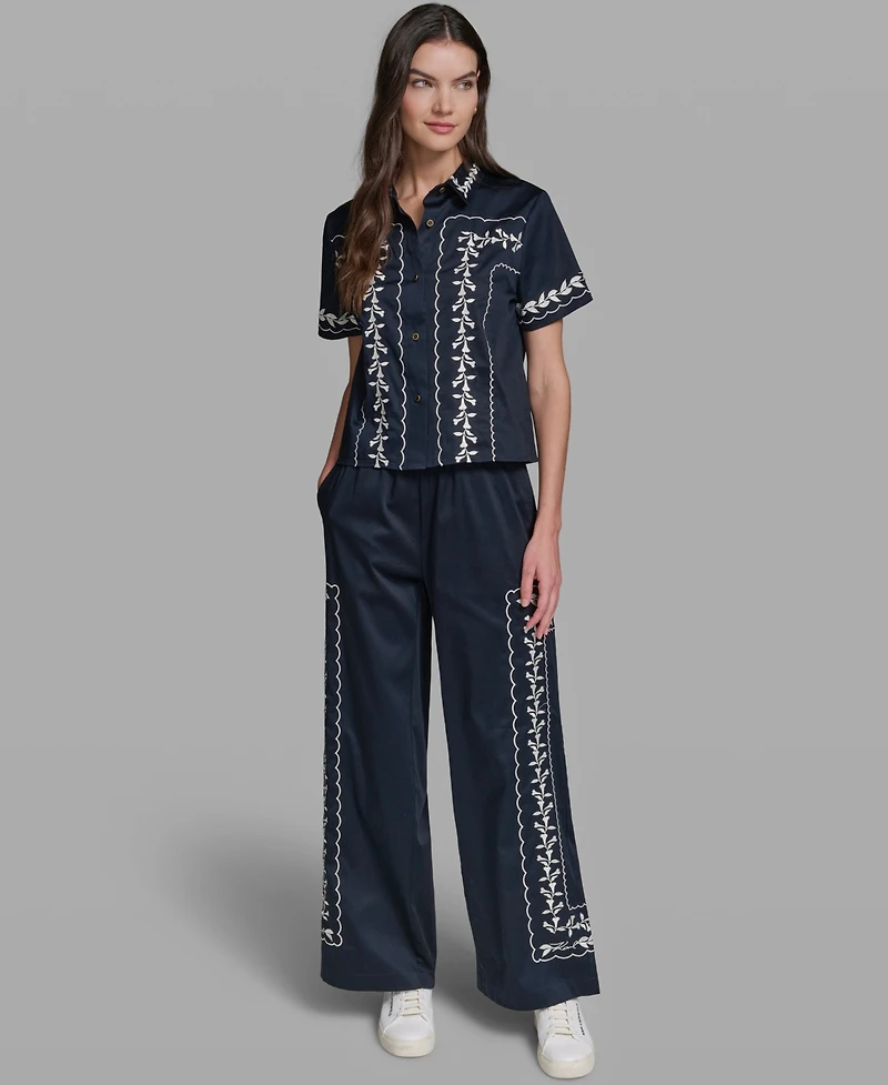 Karl Lagerfeld Paris Women's Mid-Rise Embroidery Pants