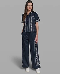 Karl Lagerfeld Paris Women's Mid-Rise Embroidery Pants