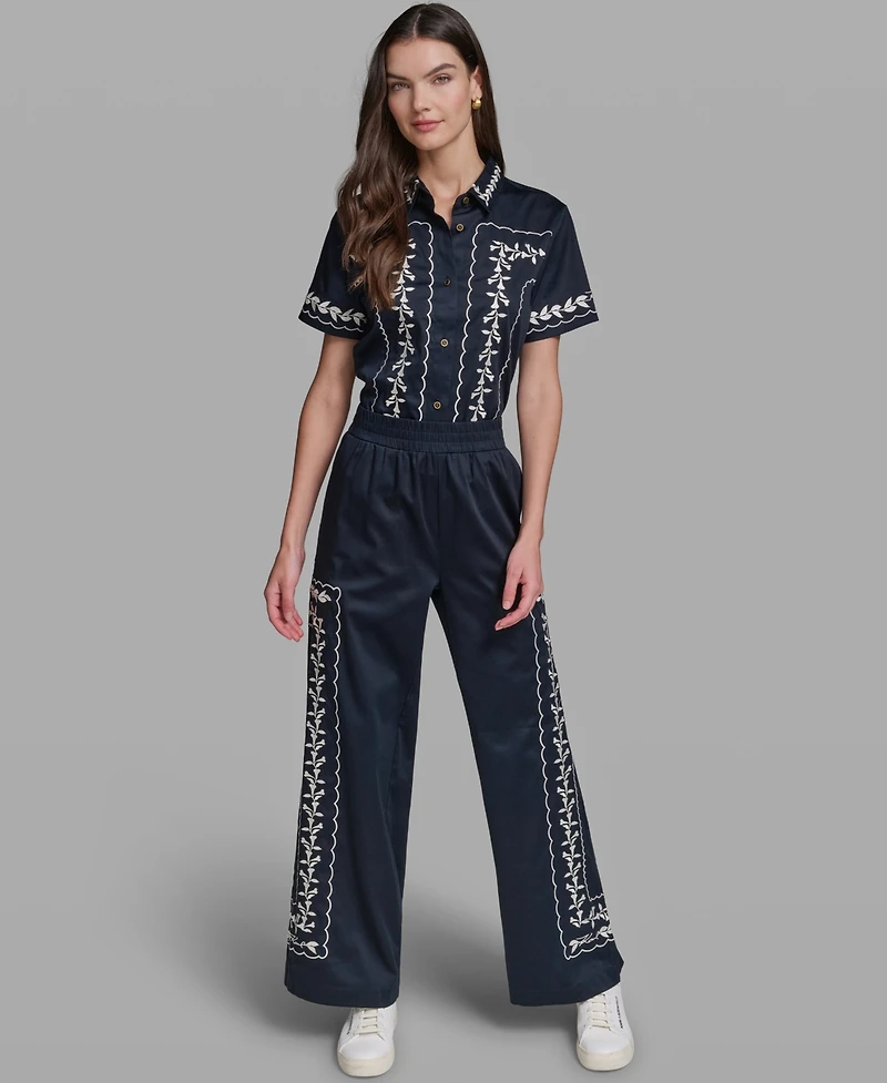 Karl Lagerfeld Paris Women's Mid-Rise Embroidery Pants
