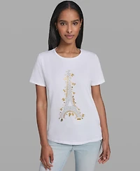 Karl Lagerfeld Paris Women's Eiffel Tower Logo Short-Sleeve T-Shirt