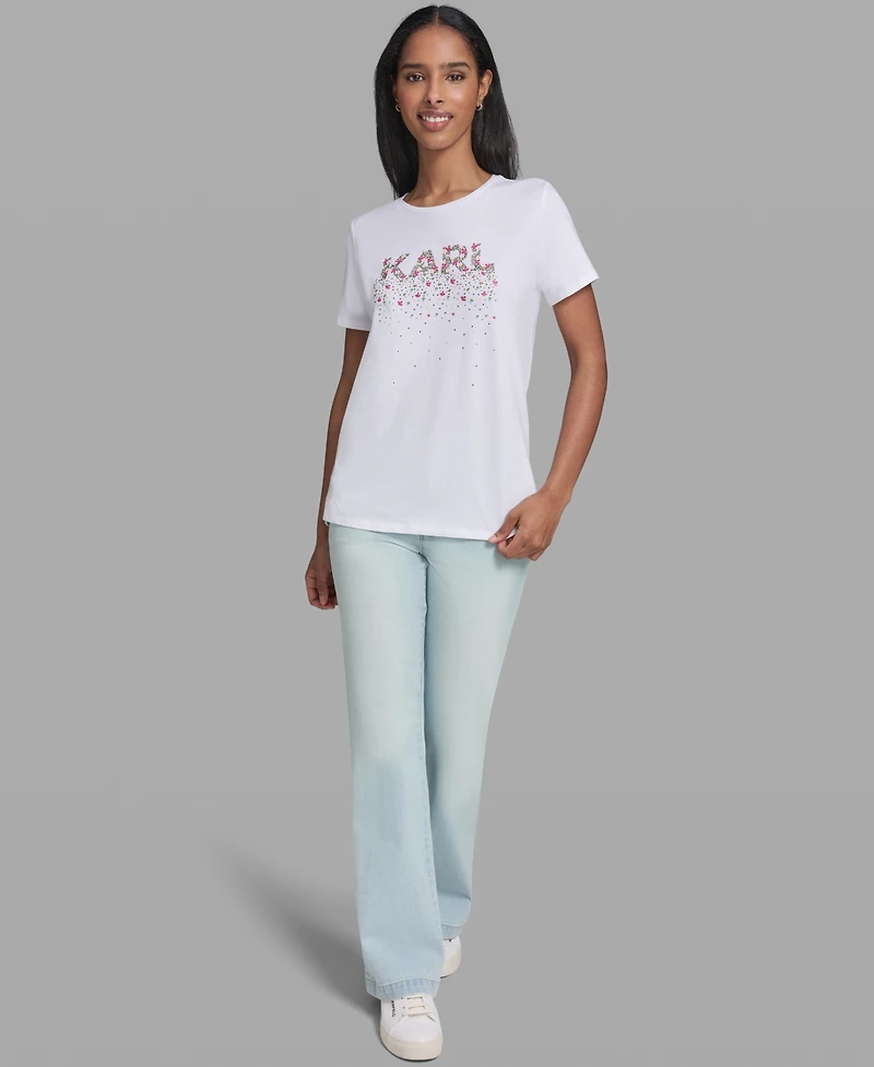 Karl Lagerfeld Paris Women's Logo Print Short-Sleeve T-Shirt