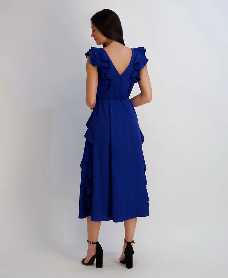 Kensie Women's Silky Woven Ruffle Midi Dress