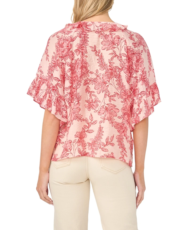 Vince Camuto Women's Printed Crewneck Ruffle Front Top