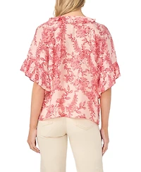 Vince Camuto Women's Printed Crewneck Ruffle Front Top
