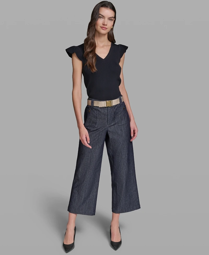Karl Lagerfeld Paris Petite Striped Cropped Denim Pants