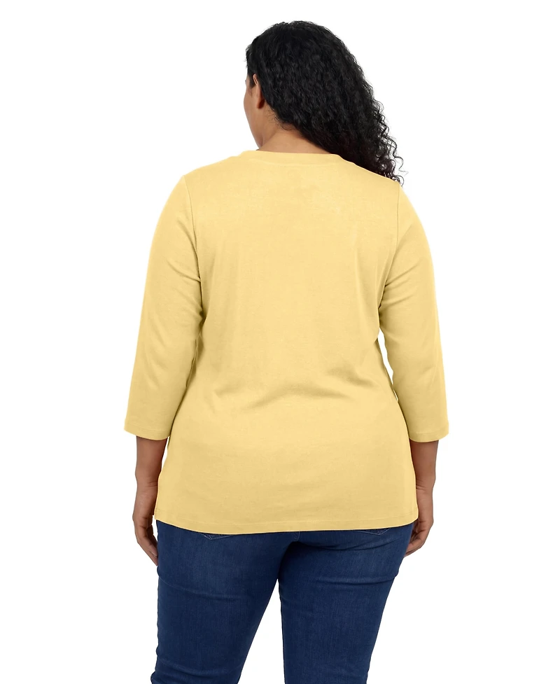 Woman Within Plus Perfect Three-Quarter Sleeve V-Neck Tee