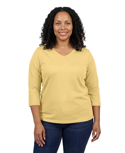 Woman Within Plus Perfect Three-Quarter Sleeve V-Neck Tee