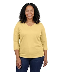 Woman Within Plus Perfect Three-Quarter Sleeve V-Neck Tee