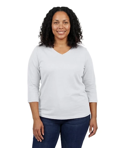 Woman Within Plus Perfect Three-Quarter Sleeve V-Neck Tee