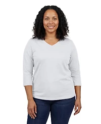 Woman Within Plus Perfect Three-Quarter Sleeve V-Neck Tee