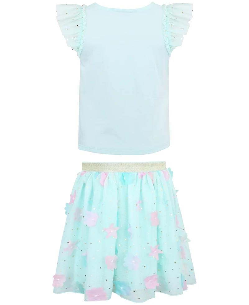 Pink & Violet Girls' 2T-6X Short-Sleeve Top and Skirt with Headband, 3-Piece Set