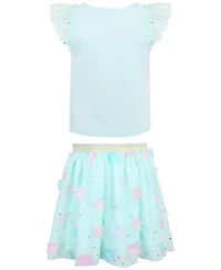 Pink & Violet Girls' 2T-6X Short-Sleeve Top and Skirt with Headband, 3-Piece Set