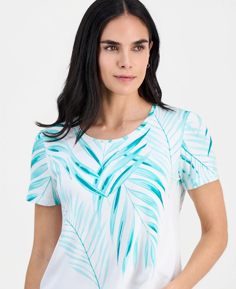 Jm Collection Petite Tropical Short-Sleeve Round-Neck Top, Macy's Exclusive