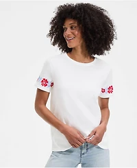 Lands' End Women's Short Sleeve Supima Cotton Embroidered Crew Neck T Shirt