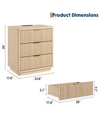 homfan Set of 2 Modern Nightstands, 3-Drawer Light Wood Bedside with Power Outlet and Metal Handles, Storage End Tables Space Saving
