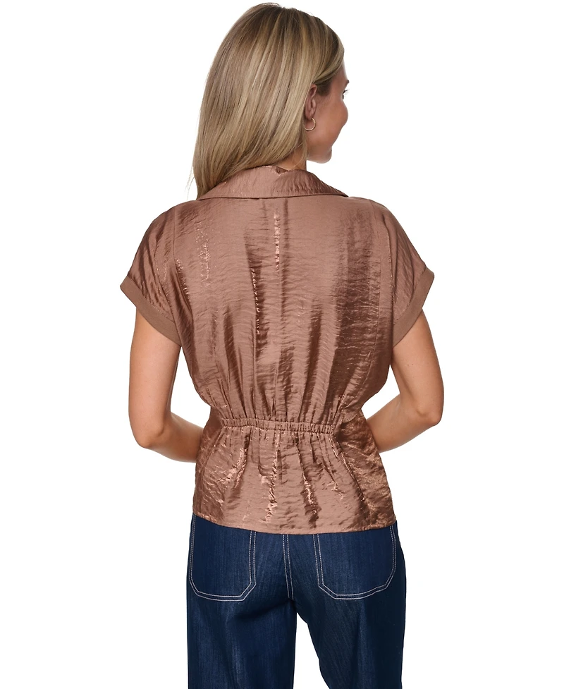 Nautica Women's Short-Sleeve Pleated Shirt