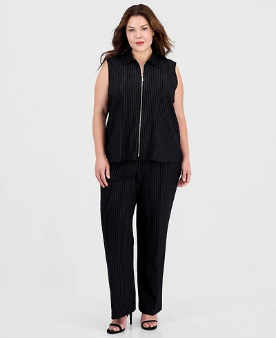 Anne Klein Plus Pinstriped Pull-On Pants