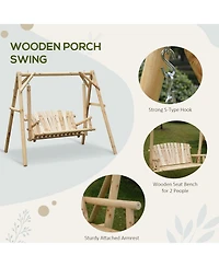 Outsunny 6.5' Outdoor Rustic Loveseat Solid Wood Natural Log Garden Swing Natural