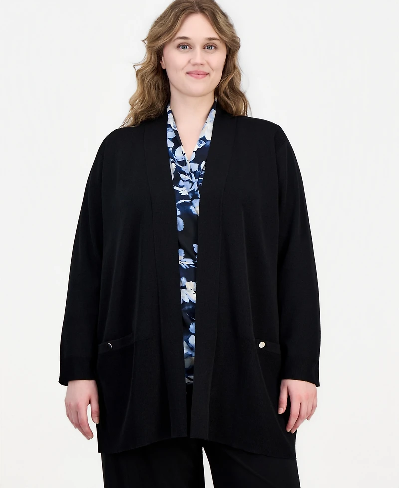 Anne Klein Plus Collarless Open-Front Cardigan